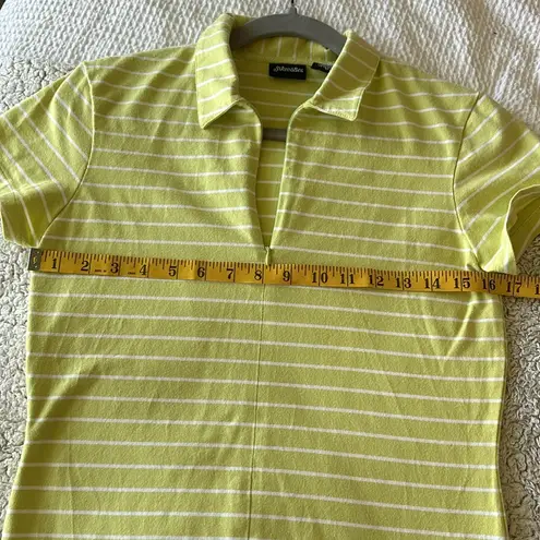 st. john's bay  Women's S Zip Neck Polo Tee Shirt Lime Green White Stripe Preppy