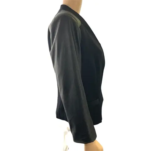 Black Rainn Womens Blazer Suit Jacket Faux Leather Black Hook Closure Medium