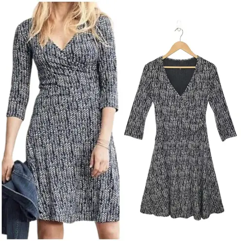 Garnet Hill Brianna Surplice Soft Jersey Knit Faux Wrap Lined Dress Navy S