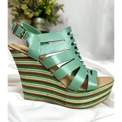 Anna Luz Leather Open Toe Wedge Sandals Handmade Brazil 10 Green