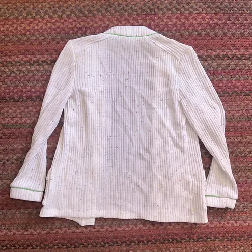 60s / 70s VTG RIBBED KNIT RAINBOW DOT CARDIGAN SWEATER White