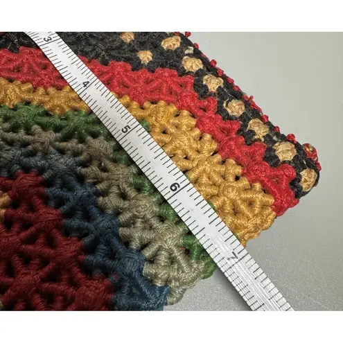 Handmade Embroidered Rainbow House Clutch Purse Black Multi Color Zipper Pouch