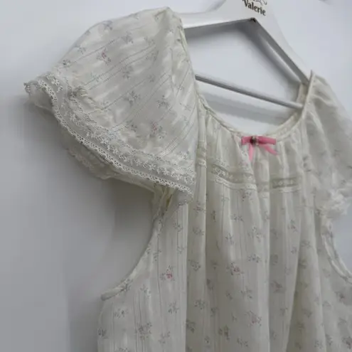 Lorraine Vintage Floral Dainty Cotton Nightgown Dress Size Large Coquette White