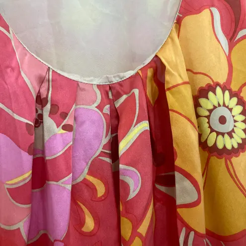 Hale Bob Silk Floral Boho Shift Dress S – Coral Pink Yellow Resort