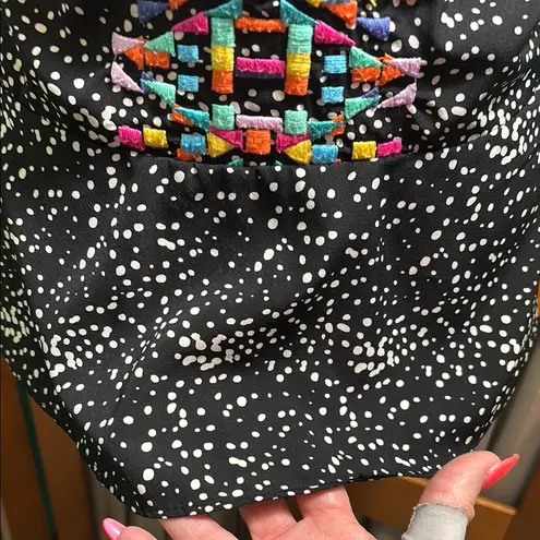 THML Embroidered Black and Multicolor Women's Top