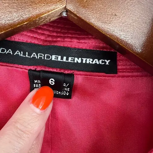 Ellen Tracy Linda Allard Blazer Women Open Front silk lined Jacket Pink Red sz 6