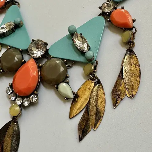 Blue and orange geometric multi strand statement necklace