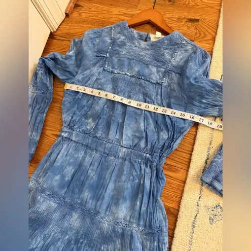 Allison New York Women Lulu Mini Dress Indigo Blue Dye Lace Cotton Size Small