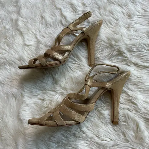 Nordstrom Platinum BP Gold Shimmer Open Toe Heels 8M