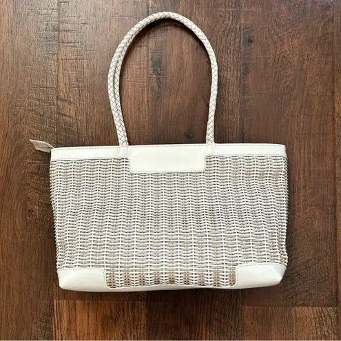 FALOR white/beige basketweave leather bag, made in Italy