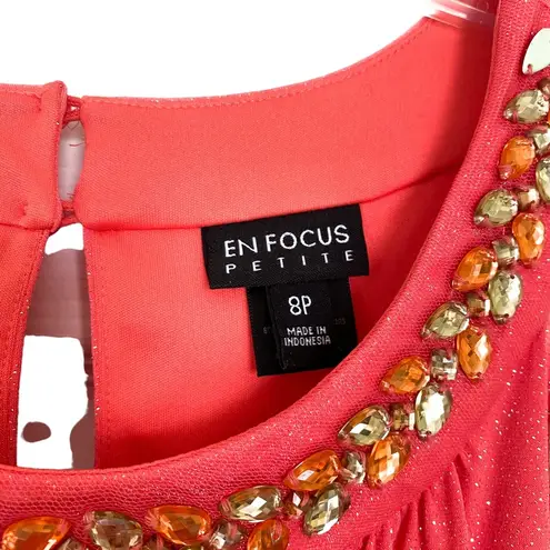 Enfocus Studio Enfocus Petite Pink Sparkle Beaded High Neck Key Hole Maxi Formal Dress Size 8