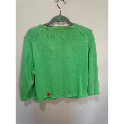 Michael Simon Pig Applique Green Cardigan Sz L Size L