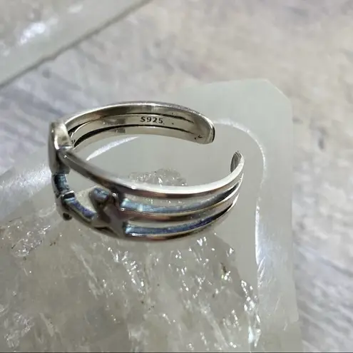 Moon And Star Open Adjustable Sterling Sliver Ring Silver