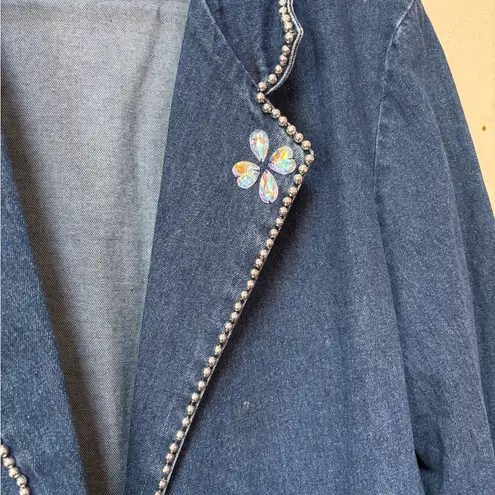 Vintage Denim Blazer Pearl Trim XL 80s 90s Joanna Blue