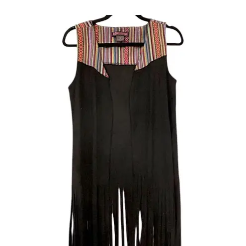 Rock and Roll Cowgirl Black Fringe Vest S Faux Suede Boho Western Rodeo 2 Step