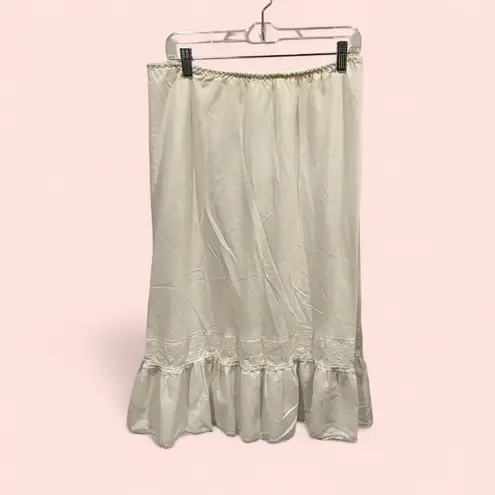 Vintage 70’s St. Michael UK white slip skirt lace ribbon trim elastic waist boho Size XL