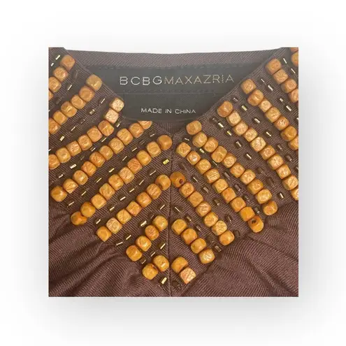 BCBGMAXAZRIA  ✿ Silk Blend Sequin Wood Bead Spaghetti Strap Cami Top ✿ Brown ✿ M