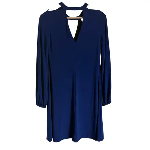 Norma Kamali Ever Last Electric Blue Cut Out Long Sleeve Cocktail Mini Dress S