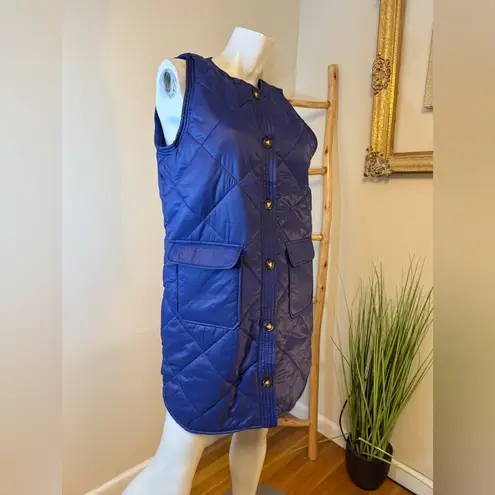 Top It Off Quilted Long Button Up Stadium Style Sleeveless Vest M/L Blue NWT Size M