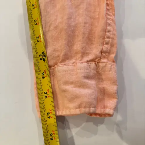 Mens 100% Linen Shirt XXL Peach Italy Band Collar Button Up Long Sleeve Coastal Orange