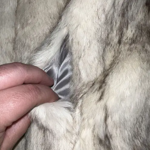 Vintage Bermans Womens Rabbit Fox Fur Coat Jacket Satin Lined Designer Small