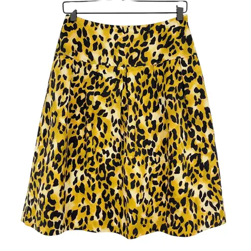 St. John Yellow Black Leopard Print Silk Blend Skirt A-Line Women’s Size 4