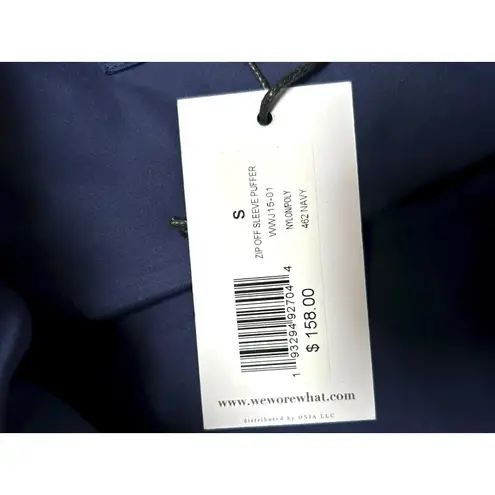 We Wore What NWT Revolve Zip Off Sleeve Boxy Puffer Jacket Coat Navy Blue Small