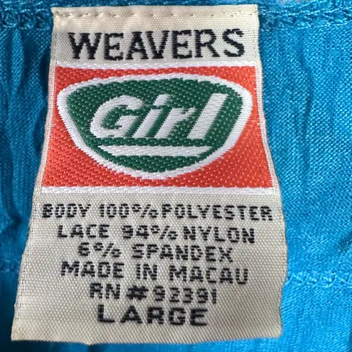 Weaver Girl Lace Trim Adjustable Strap Dark Aqua Blue Cami VTG Y2K Romantic Size L