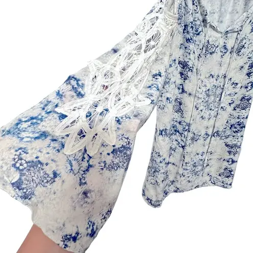 Aakaa BOHO BLUE BELL FLARED LONG SLEEVE COLD SHOULDER SPAGHETTI STRAP MINI DRESS