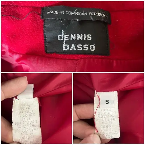 Vintage Dennis Basso Red Wool Cashmere Coat Hooded Faux Fur Trim Scarf Small