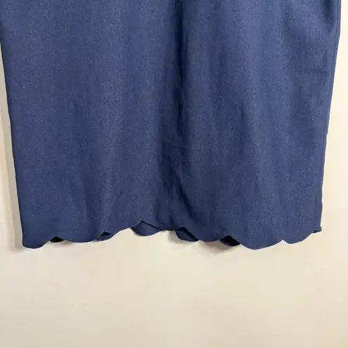 J. McLaughlin Elle Sheath Dress Women's 4 Navy Scalloped Hem Bell Sleeves Career
