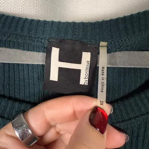 H by Bordeaux Emerald Green Ribbed Panel Long Sleeve Sweater 2X