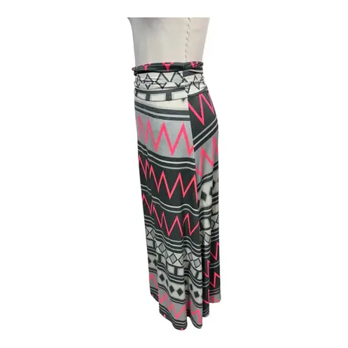 Vanilla Bay Aztec Tribal Maxi Skirt Gray Pink Chevron Boho Foldover Waist S