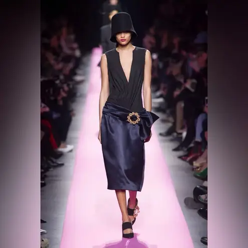 Jacquemus NWT Black & Navy Belted Drop Waist, Plunging Neckline Dress, Size 36