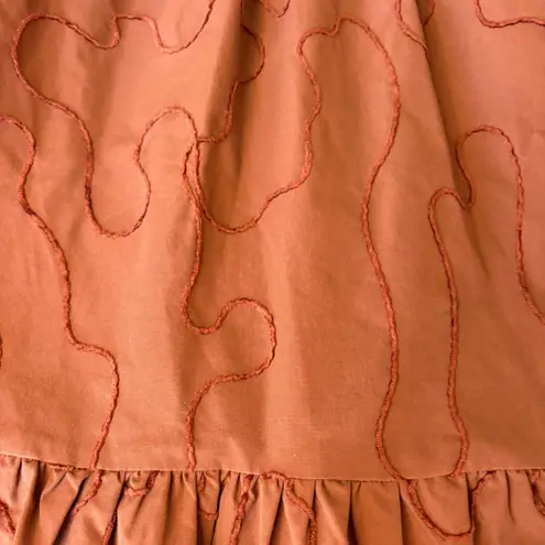 Milano Formals Mila Dress S Rust Brown Tiered Midi Long Sleeve Velvet Collar Embroidered Womens