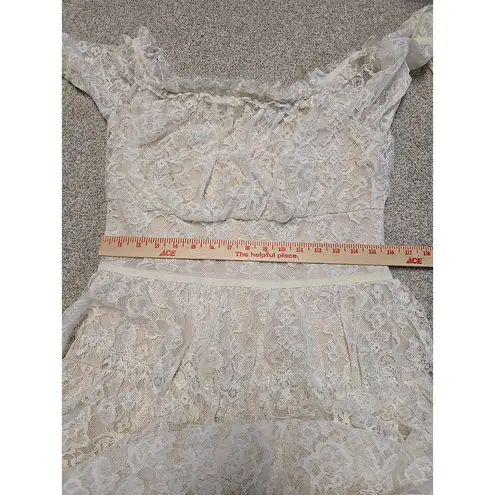 Tadashi Shoji Women Jacquin Off Shoulder Lace Tiered Bell Sleeve Dress Sz 12 NWT