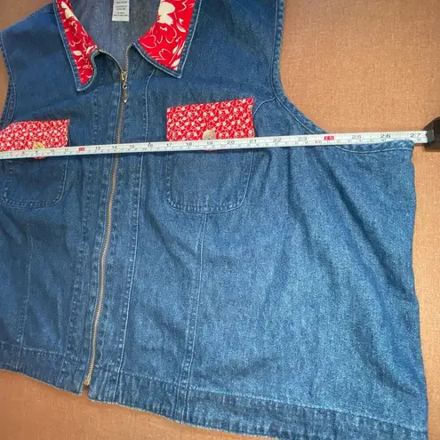 Vtg Stonebridge 90s Denim Vest Cropped Cottage Cabin Granny Cotton Plus Size 3X Blue