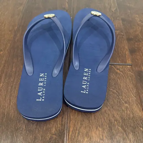 Ralph Lauren  navy blue flip flops 7/8 medallion