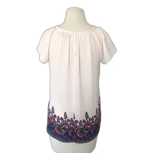 LOFT Fan Floral Light Pink Crewneck Blouse Short Sleeve Lightweight Top Sz S