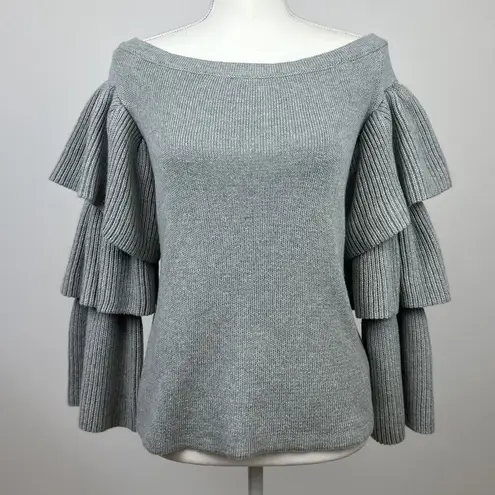 Endless Rose  Sweater Romantic Ruffle Off Shoulder Tiered Sleeve Gray Small NWT thumbnail 2