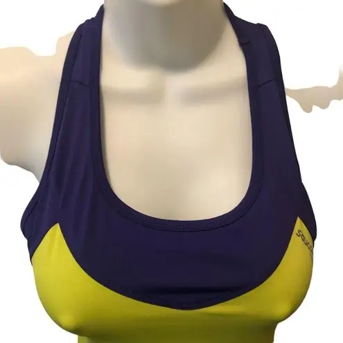 Saucony Bra Top Racerback Tank Zip Pocket On Back Size S Purple/Chartreuse Bike