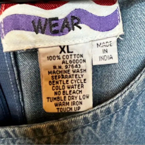 Vintage Country Wear XL Embroidered Denim Sleeveless Dress Western Barn Boho Blue