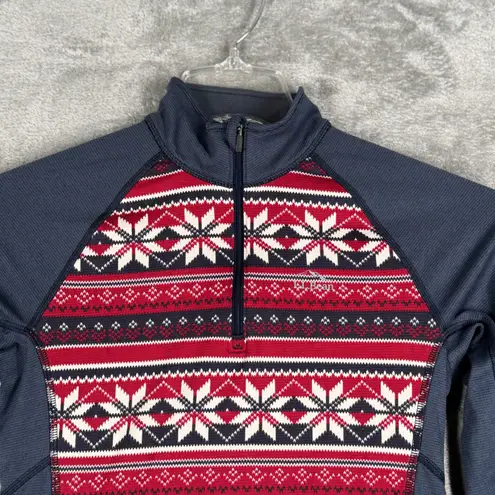 L.L. Bean 1/4 Zip Pullover Top Womens S Fair Isle Red Gray Cottagecore Gorpcore Size XS