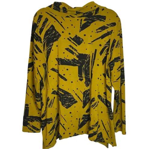 Chalet Et Ceci Zipper Front Olive Green Black Abstract Print Tunic Mock Neck XL