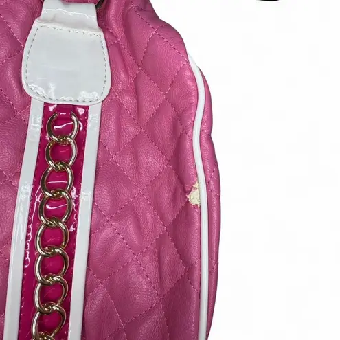 Nicki Minaj Pink quilted faux leather tote bag with white trim