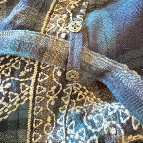 Johnny Was Dion Draped Sleeveless Vest Embroidered Plaid Open Self Tie