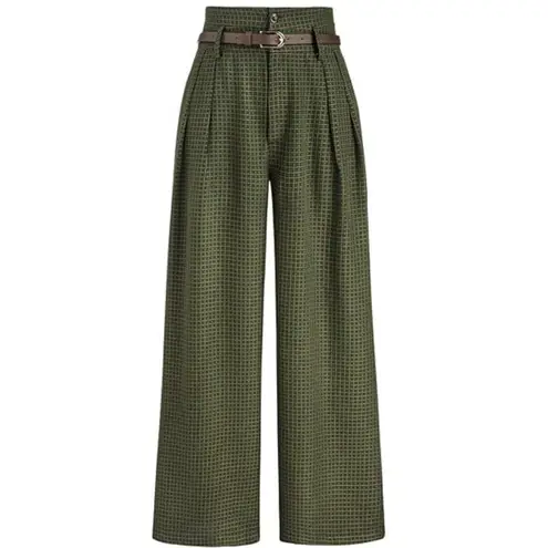 Cider High Waist Gingham Wide Leg Pants Grandpa Core Green Tan NWT Sz Large