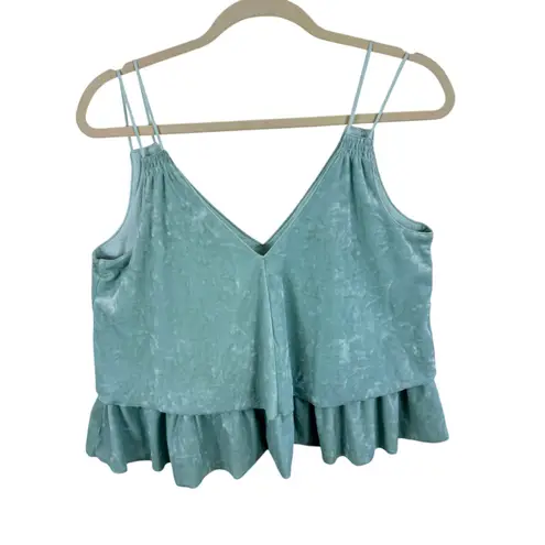 Aerie  Mint Green Crushed Velvet Strappy Tiered Ruffled Cropped V-Neck Blouse S