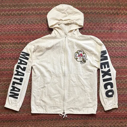 VTG PACIFICO BEER MAZATLAN MEXICO ZIP UP HOODIE BEACH JACKET White Size M