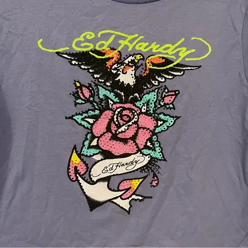 Ed Hardy NWT, Rhinestone Eagle Anchor Baby Tee, Sz XL